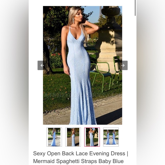 Open back lane evening prom dress mermaid style spaghetti straps baby blue - Picture 1 of 6